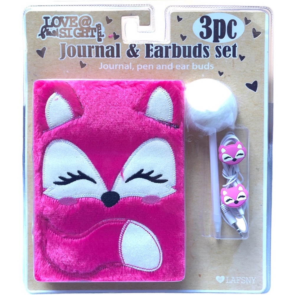 New in Package Pink Fox Journal and Earbud Set